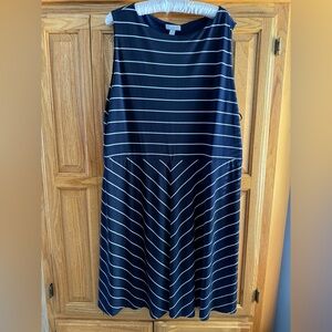 Plus Size 2X Navy Striped Fit Flare Dress Casual Summer Stretch